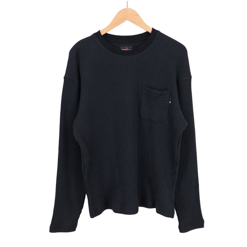 American Giant Men's Waffle Knit Long Sleeve Stretch Crewneck Black Size Large